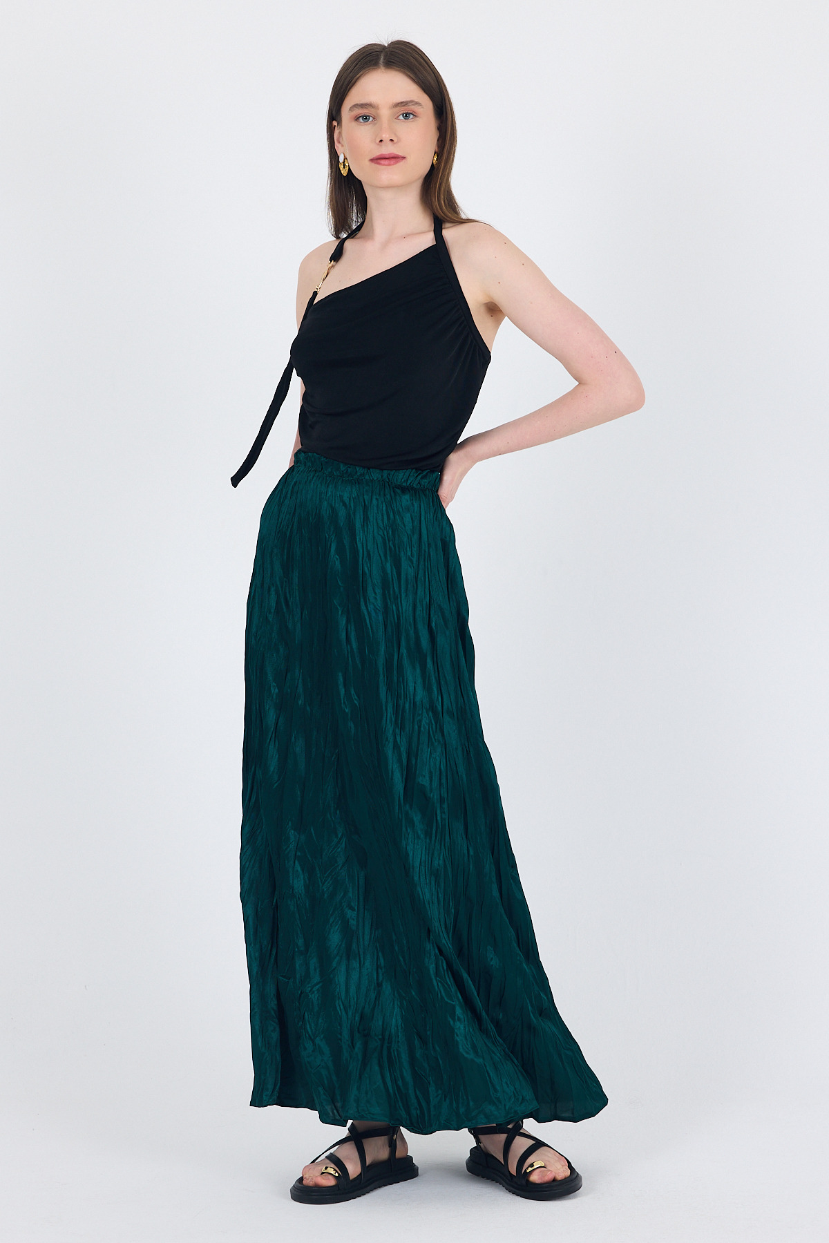 Zümrüt Bel Lastikli Kırışık Kumaş Etek 3483 - RAYS