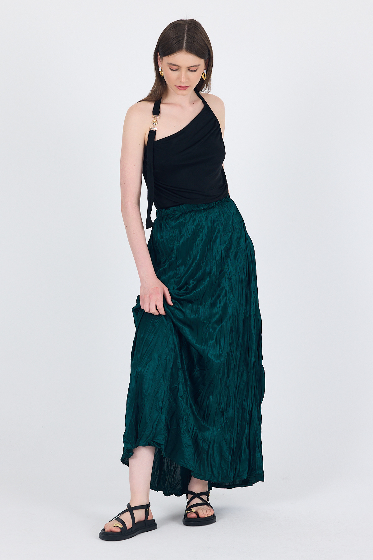 Zümrüt Bel Lastikli Kırışık Kumaş Etek 3483 - 4