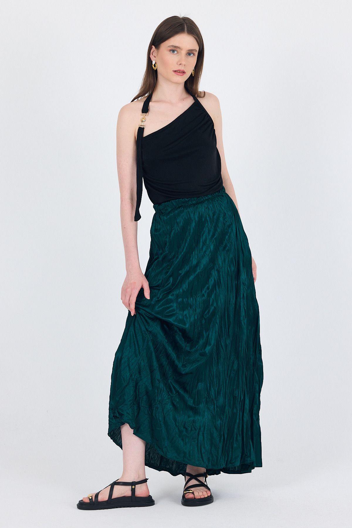 Zümrüt Bel Lastikli Kırışık Kumaş Etek 3483 - 6