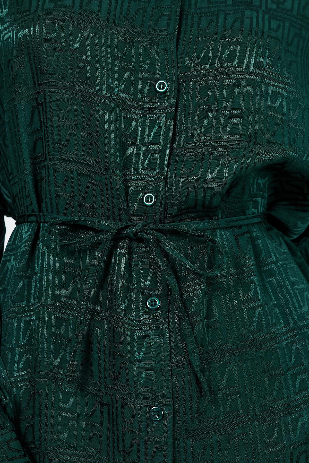 Zümrüt Desenli Saten Görünümlü İp Bağlama Detaylı Gömlek 4293A - 7