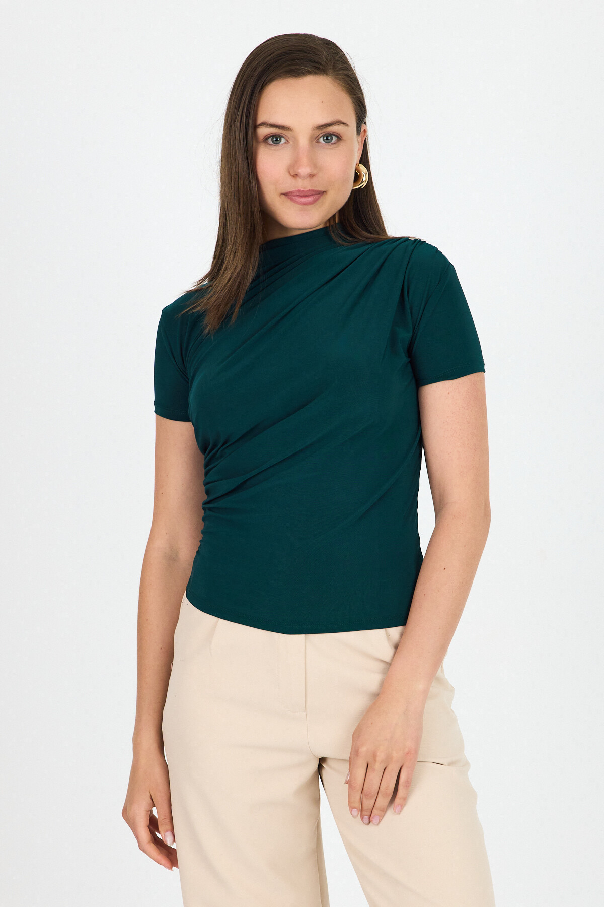 Zümrüt Kısa Kol Büzgülü Sandy Bluz 2417 - 2