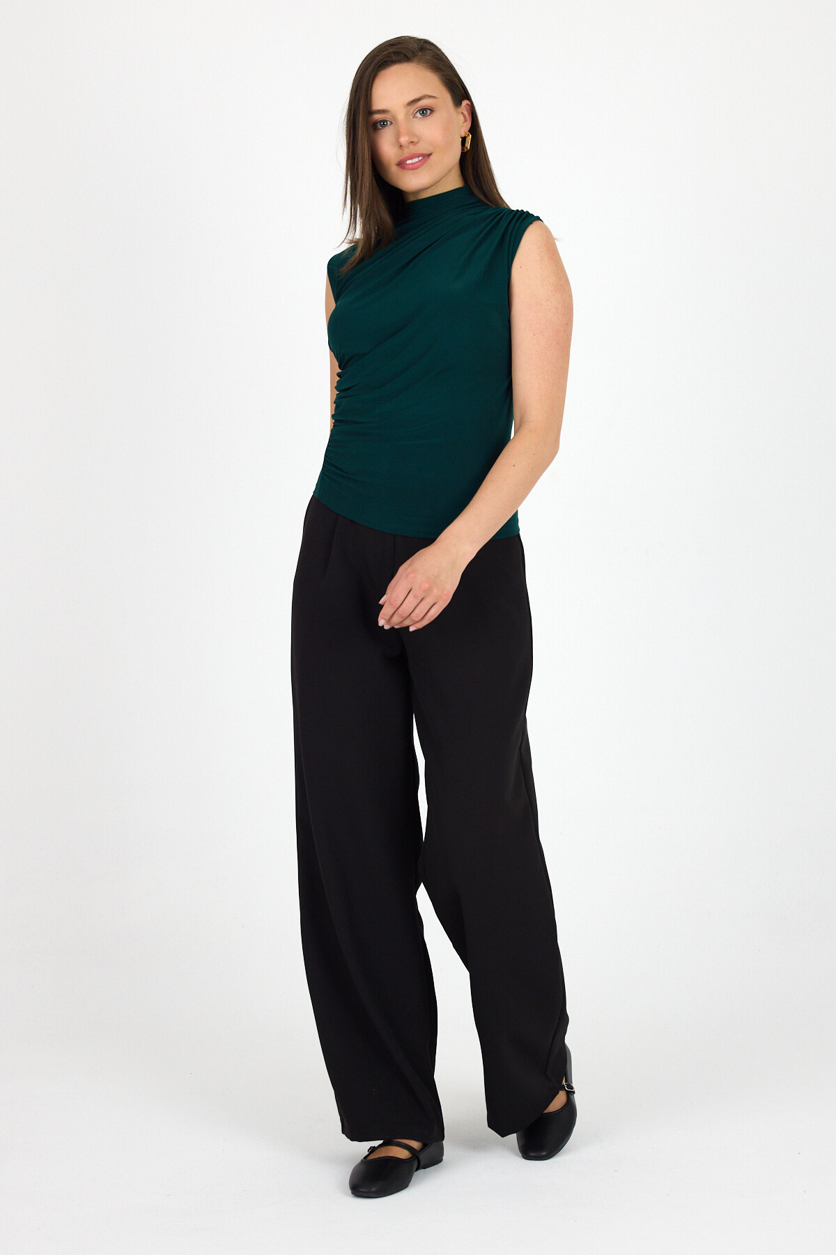 Zümrüt Kolsuz Büzgülü Sandy Bluz 2430 - 3