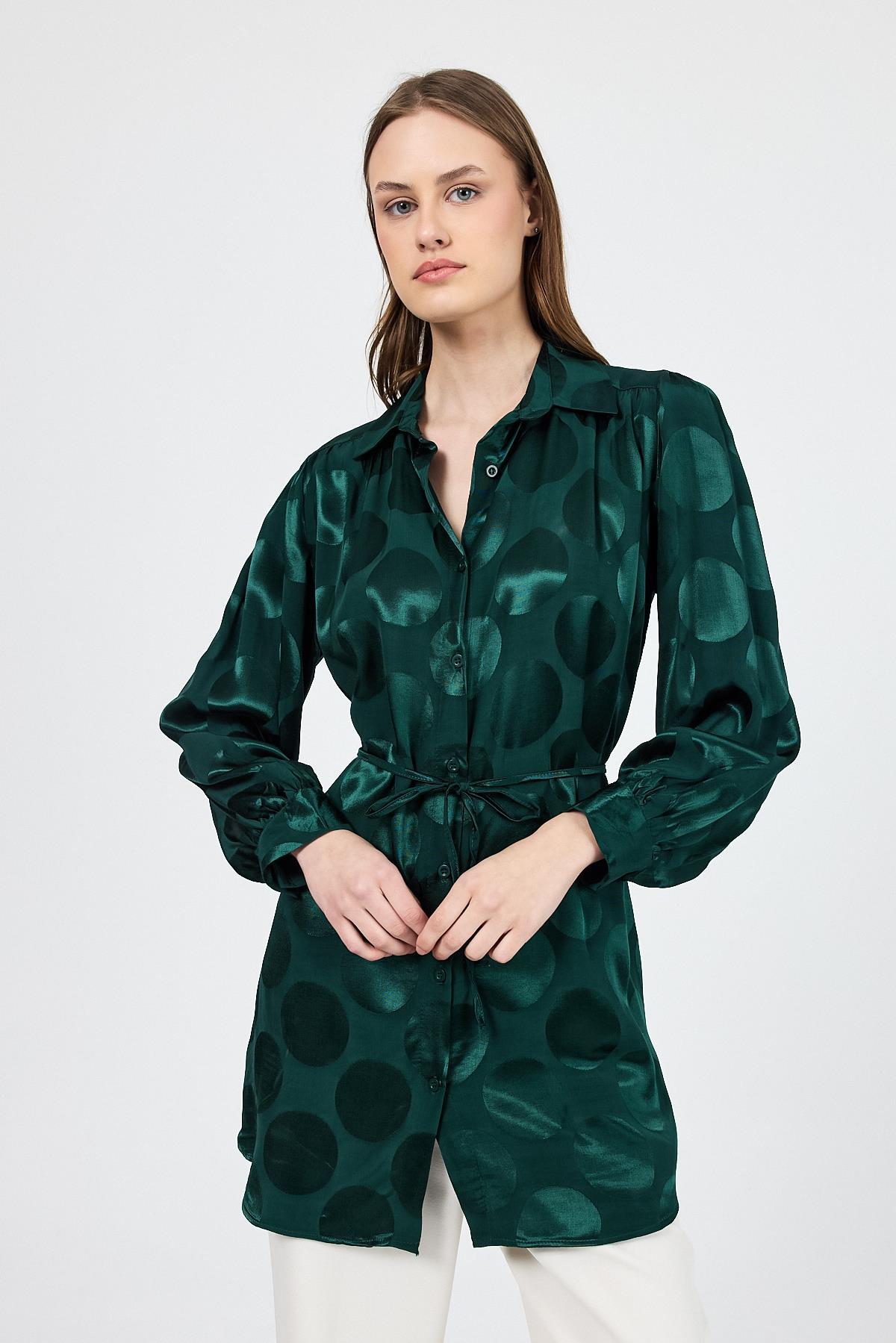 Zümrüt Puantiye Desen İp Bağlama Detaylı Tunik 4690A - 1