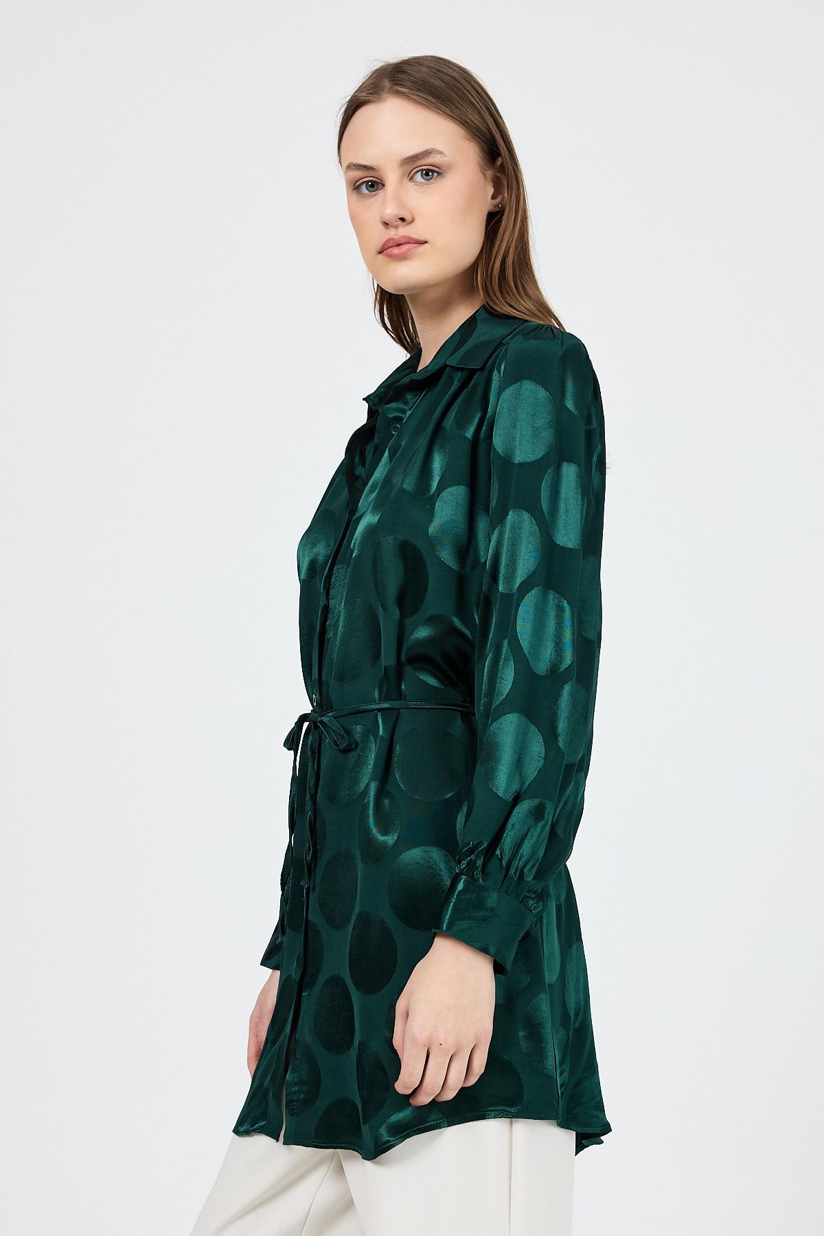 Zümrüt Puantiye Desen İp Bağlama Detaylı Tunik 4690A - 6