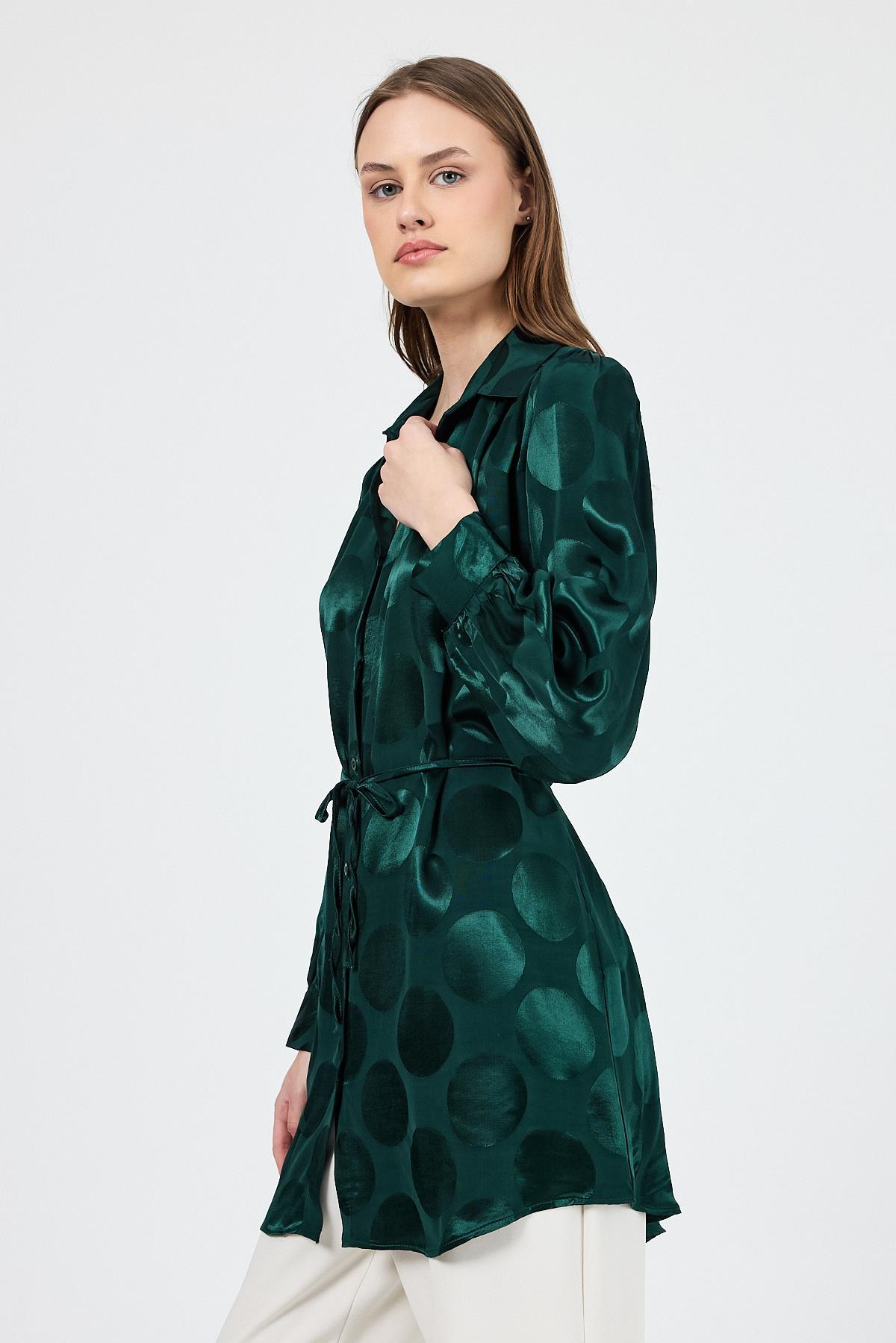 Zümrüt Puantiye Desen İp Bağlama Detaylı Tunik 4690A - 3