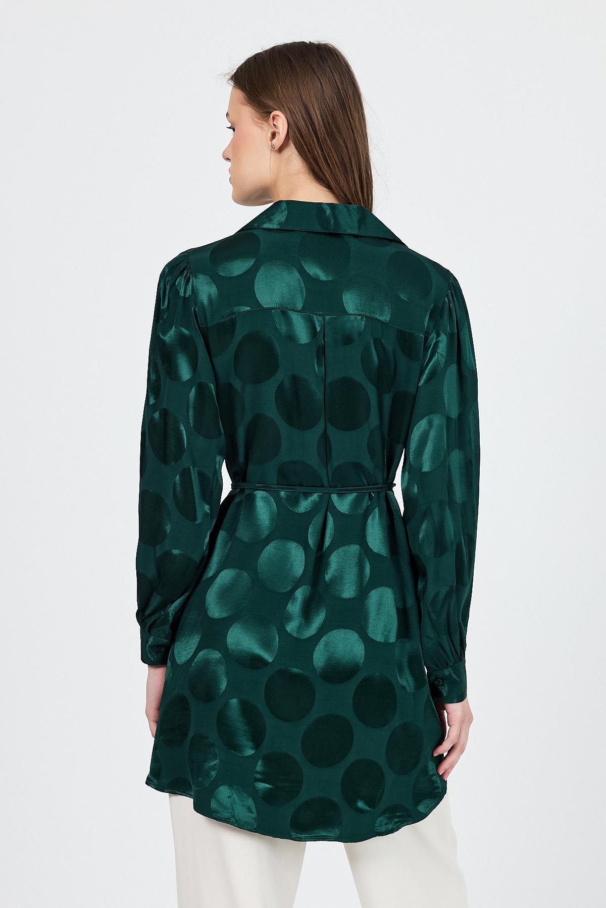 Zümrüt Puantiye Desen İp Bağlama Detaylı Tunik 4690A - 5