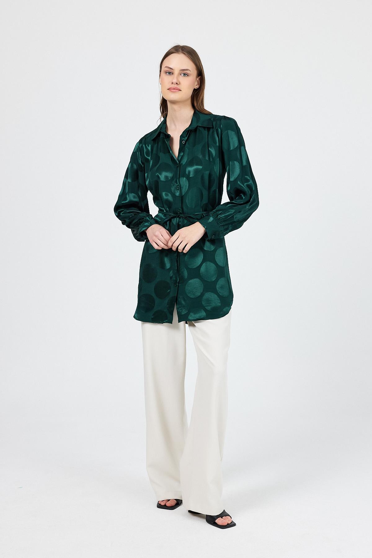 Zümrüt Puantiye Desen İp Bağlama Detaylı Tunik 4690A - 7