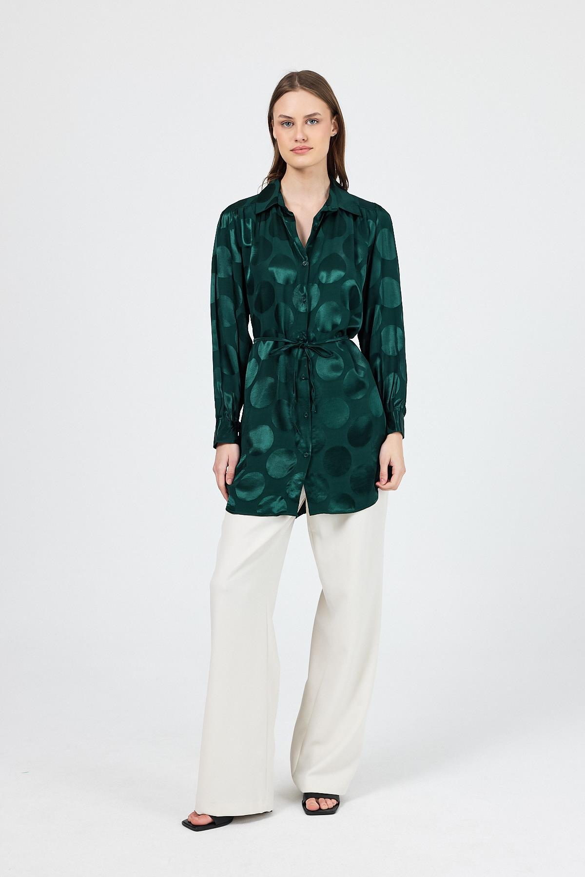 Zümrüt Puantiye Desen İp Bağlama Detaylı Tunik 4690A - 2