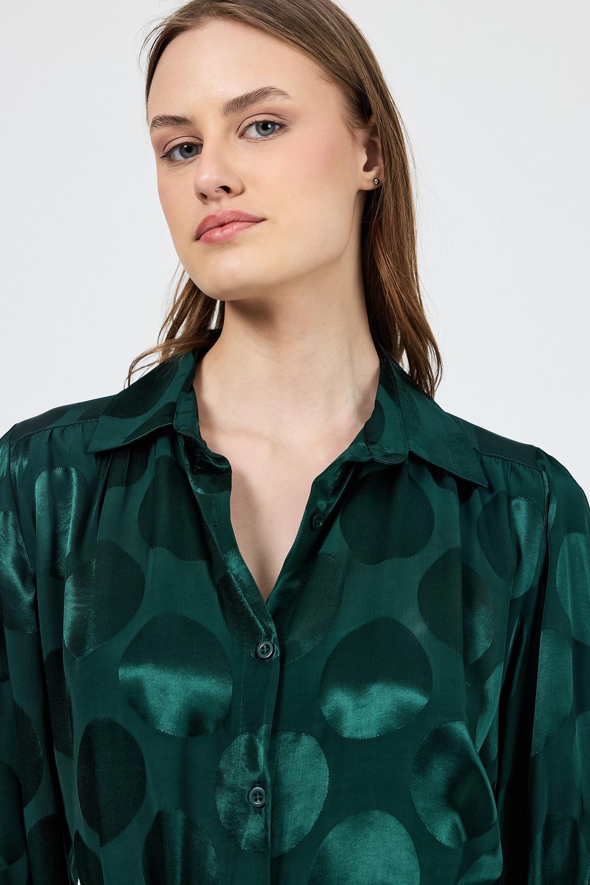 Zümrüt Puantiye Desen İp Bağlama Detaylı Tunik 4690A - 4