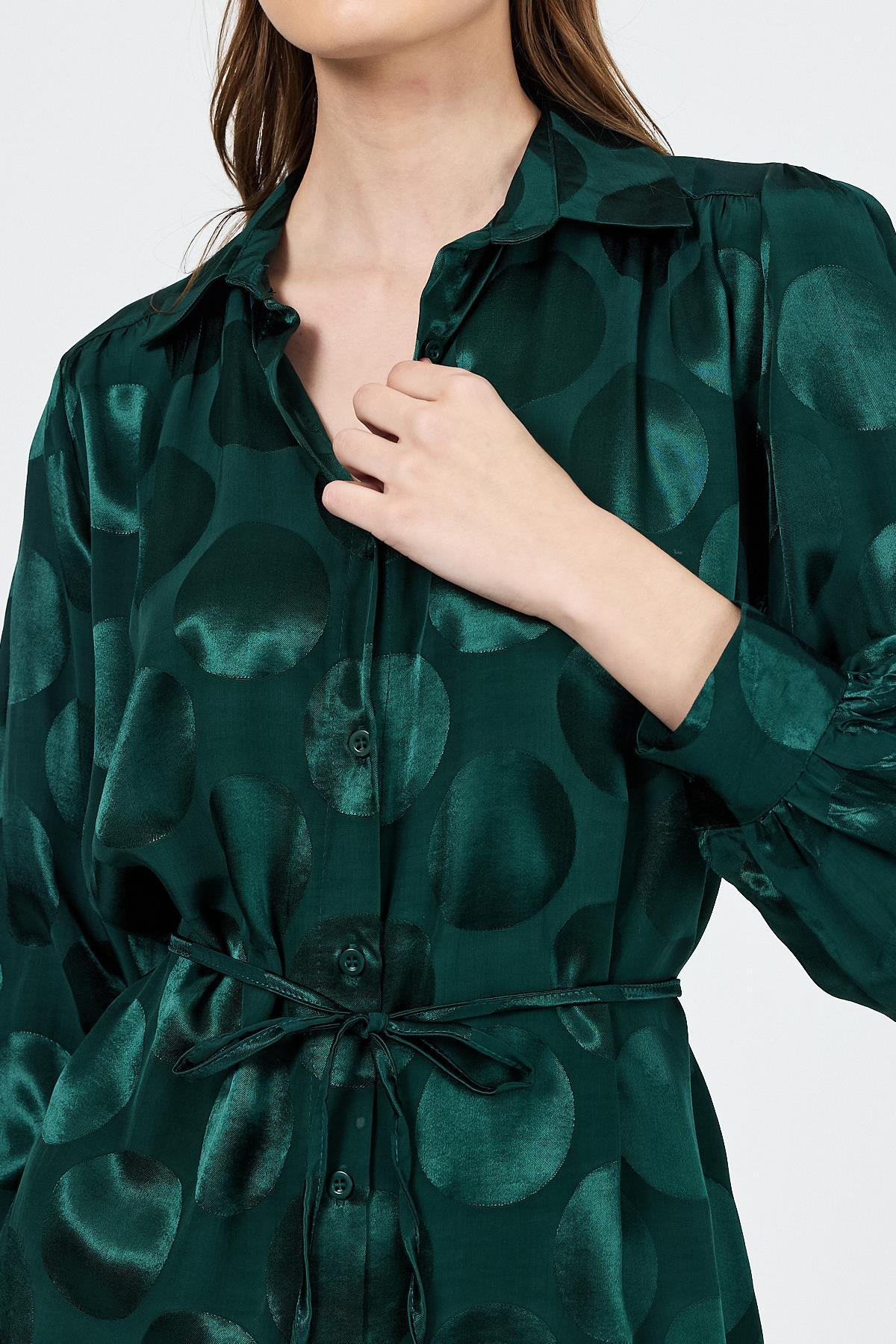 Zümrüt Puantiye Desen İp Bağlama Detaylı Tunik 4690A - 8